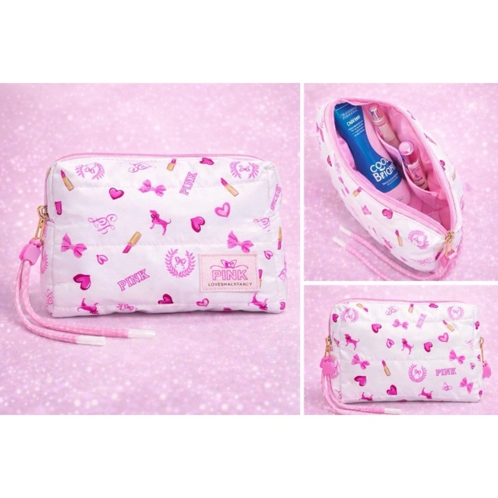 NWT PINK x LoveShackFancy Quilted Floral Beaux Icons Makeup Bag Cosmetic Bag